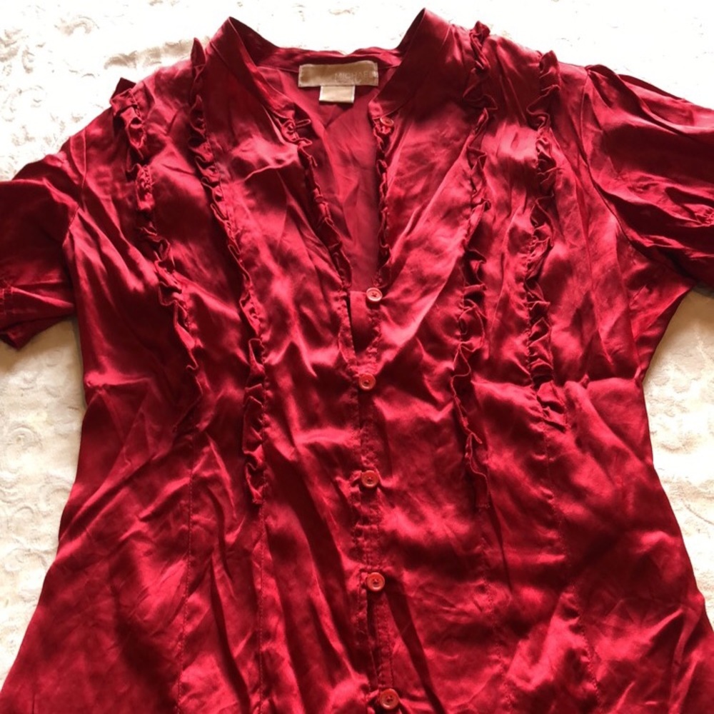 100% Silk Red Michael Kors button up Career Blouse